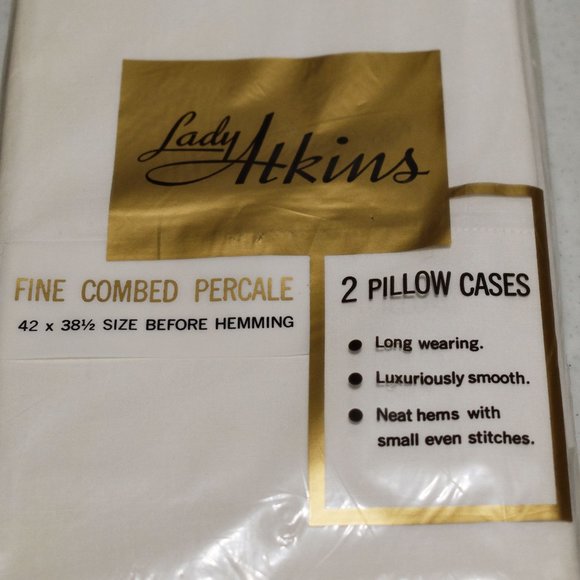 NWD Vintage Lady Atkins Percale 180 Thread (2) White Pillow Cases 42 x 38.5 - Picture 3 of 7